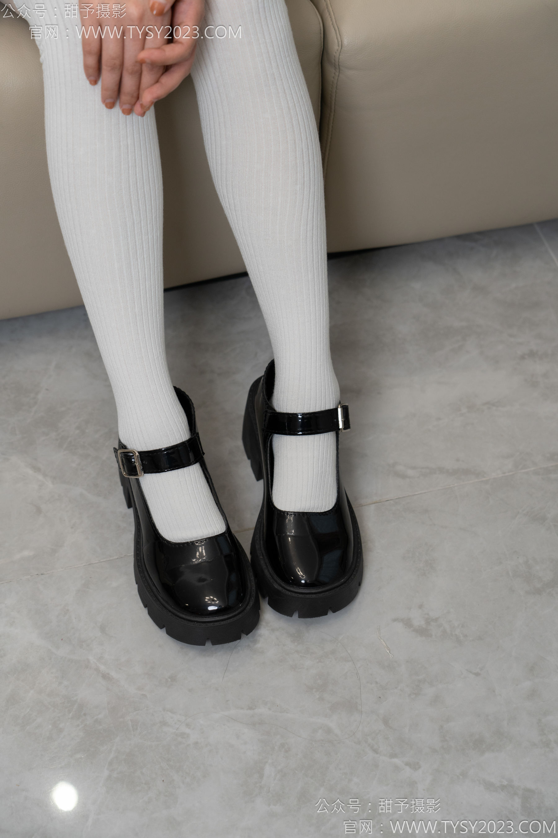 甜予摄影 No.150 澜澜 - 皮鞋、大腿袜、小腿袜、波点白丝袜