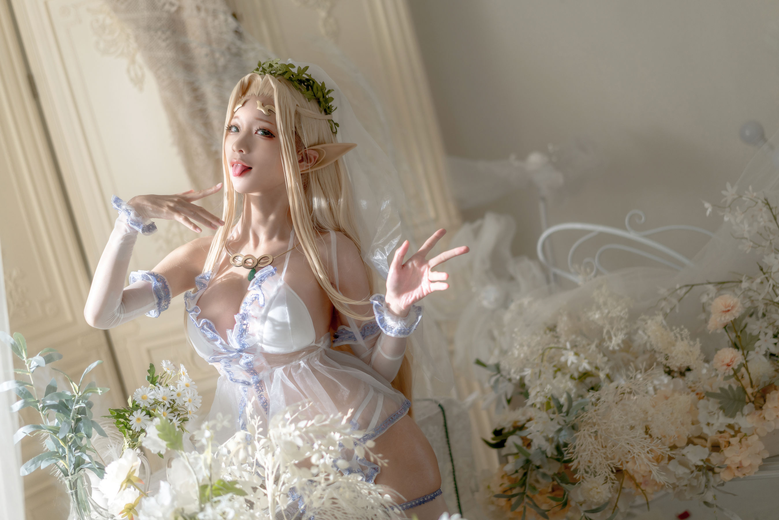 [网红COSER写真] 动漫博主蠢沫沫 - 白精灵 婚纱